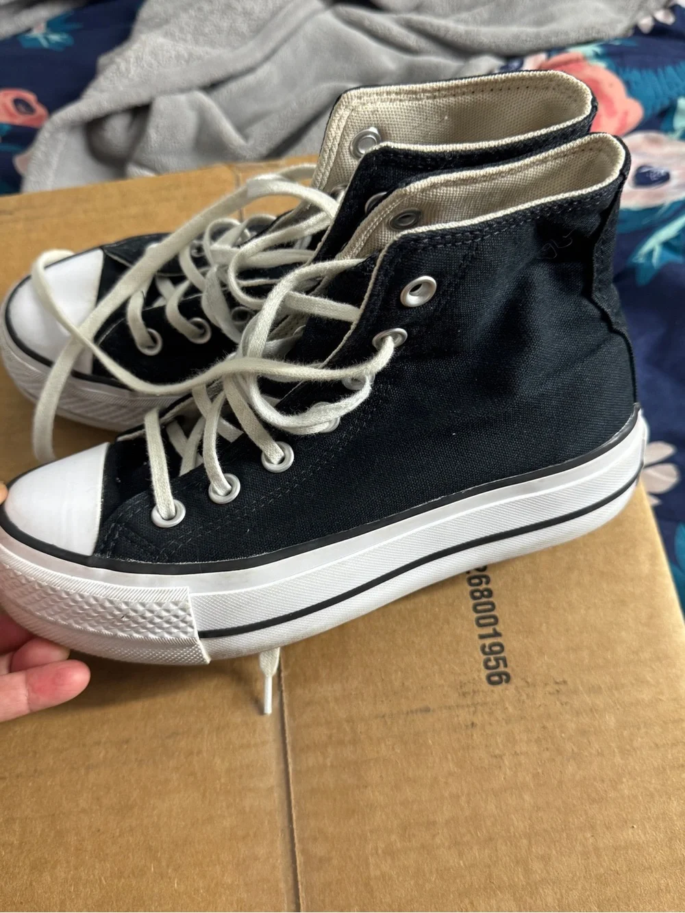 Converse girls size 5.5  High-Top Sneakers in Black and White